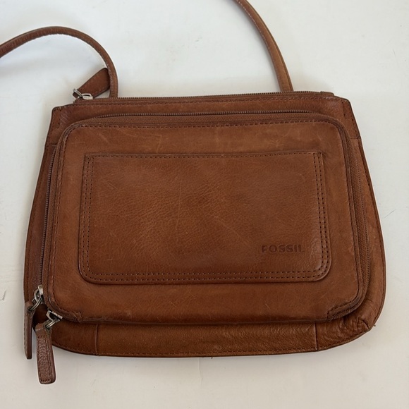 Fossil brown leather purse crossbody thin strap w zipper wallet compartment - Picture 1 of 16
